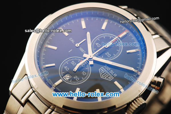 Tag Heuer SLR Chronograph Quartz Movement Full Steel with Blue Dial and Stick Markers - Click Image to Close
